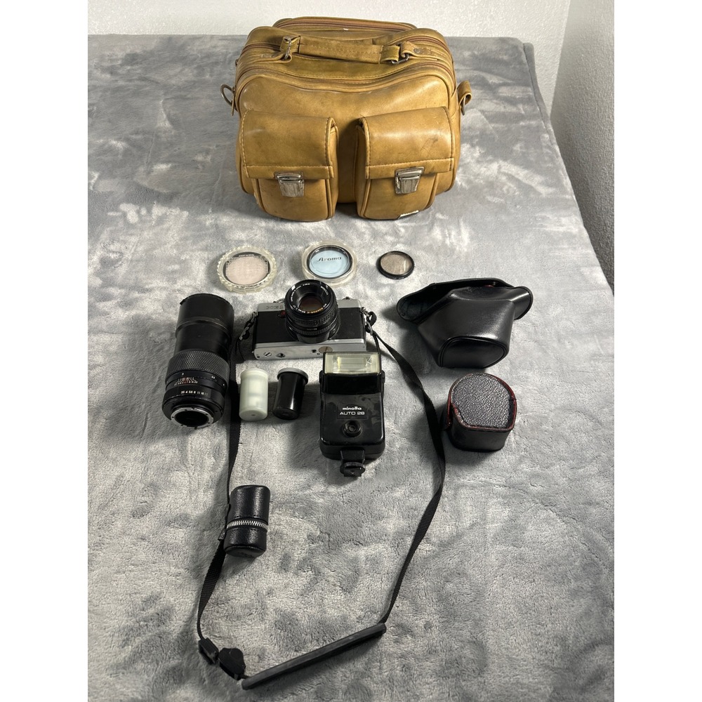 Vintage Minolta XG-1 35mm SLR Camera Kit Rokkor-X 50mm Lens Flash Bag Bundle